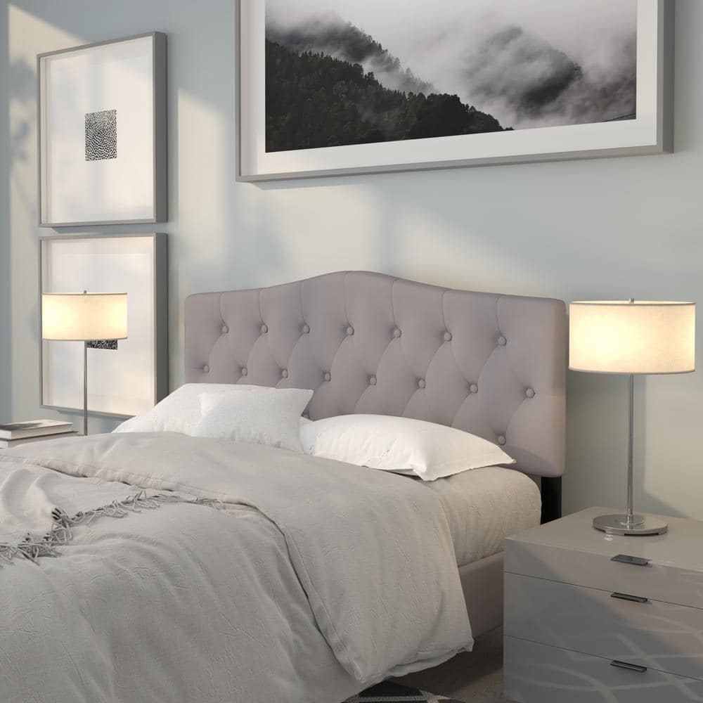 Light Gray Queen Upholstered Tufted Headboard with Adjustable Heights
