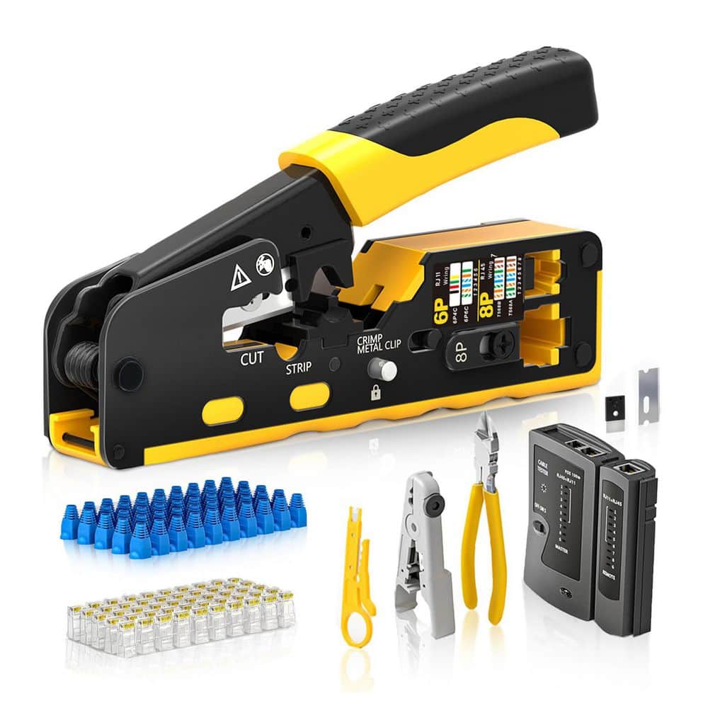 Cat7 RJ45 Crimping Tool Kit with Pass Through Ethernet Crimper