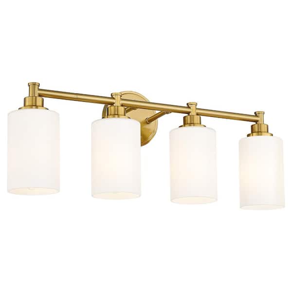 JAZAVA 24.75 in. 4-Light Champagne Gold Vanity Light with Clear Glass Shade