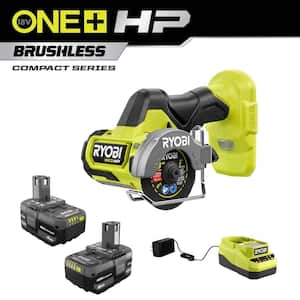 ONE+ 18V Lithium-Ion 4.0 Ah Compact Battery (2-Pack) and Charger Kit with ONE+ HP Brushless Cut-Off Tool