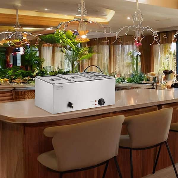 4-Pan Commercial Food Warmer, 16.4QT. Electric Steam Table, 1200W Professional Countertop Stainless Steel Buffet