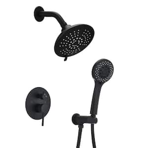 5-Spray 6 in. Dual Shower Head Wall Mount Fixed and Handheld Shower Head Flow Rate 1.8 GPM in Matte Black