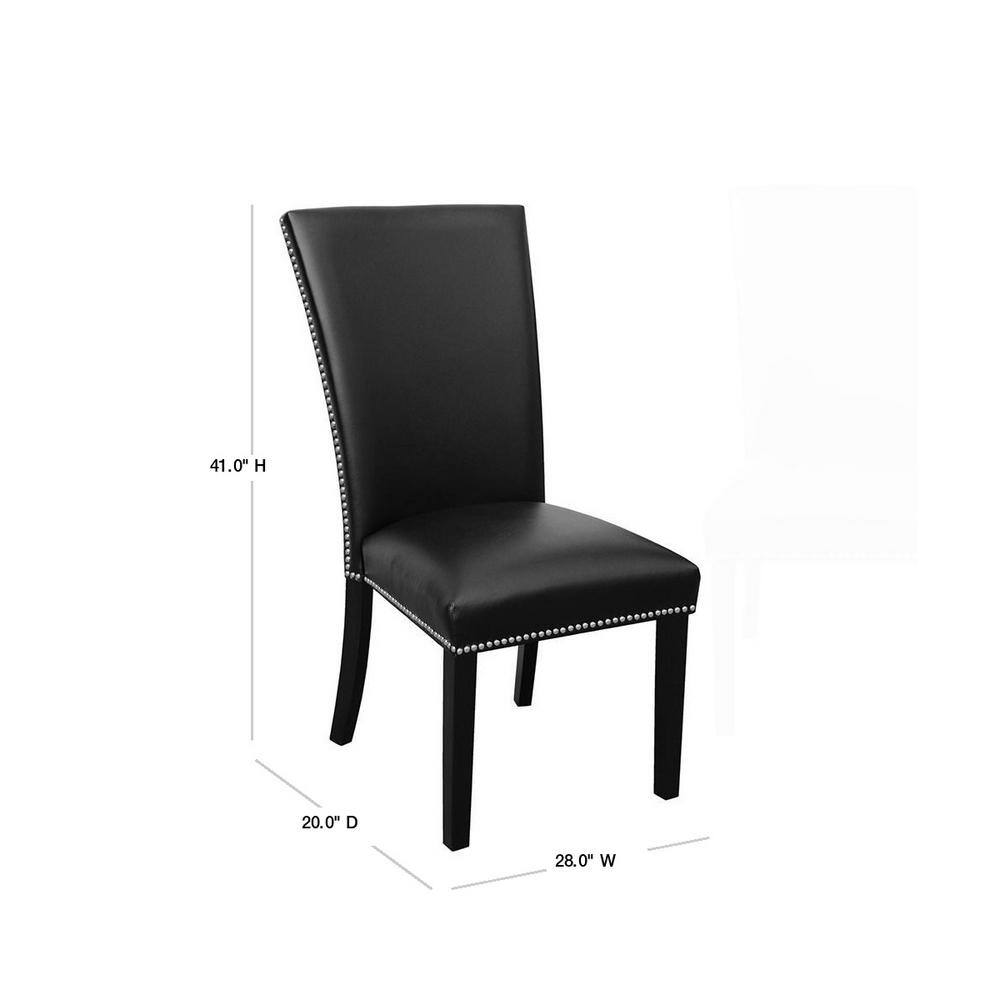 Camila Black Faux Leather Upholstered Side Chair Set with Silver Accents