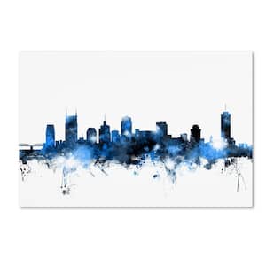 16 in. x 24 in. Nashville Tennessee Skyline White by Michael Tompsett Floater Frame Architecture Wall Art