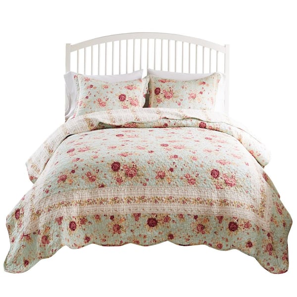 Greenland Home Fashions Antique Rose Traditional Floral Blue 2-Piece Cotton Twin/Twin XL Quilt Set