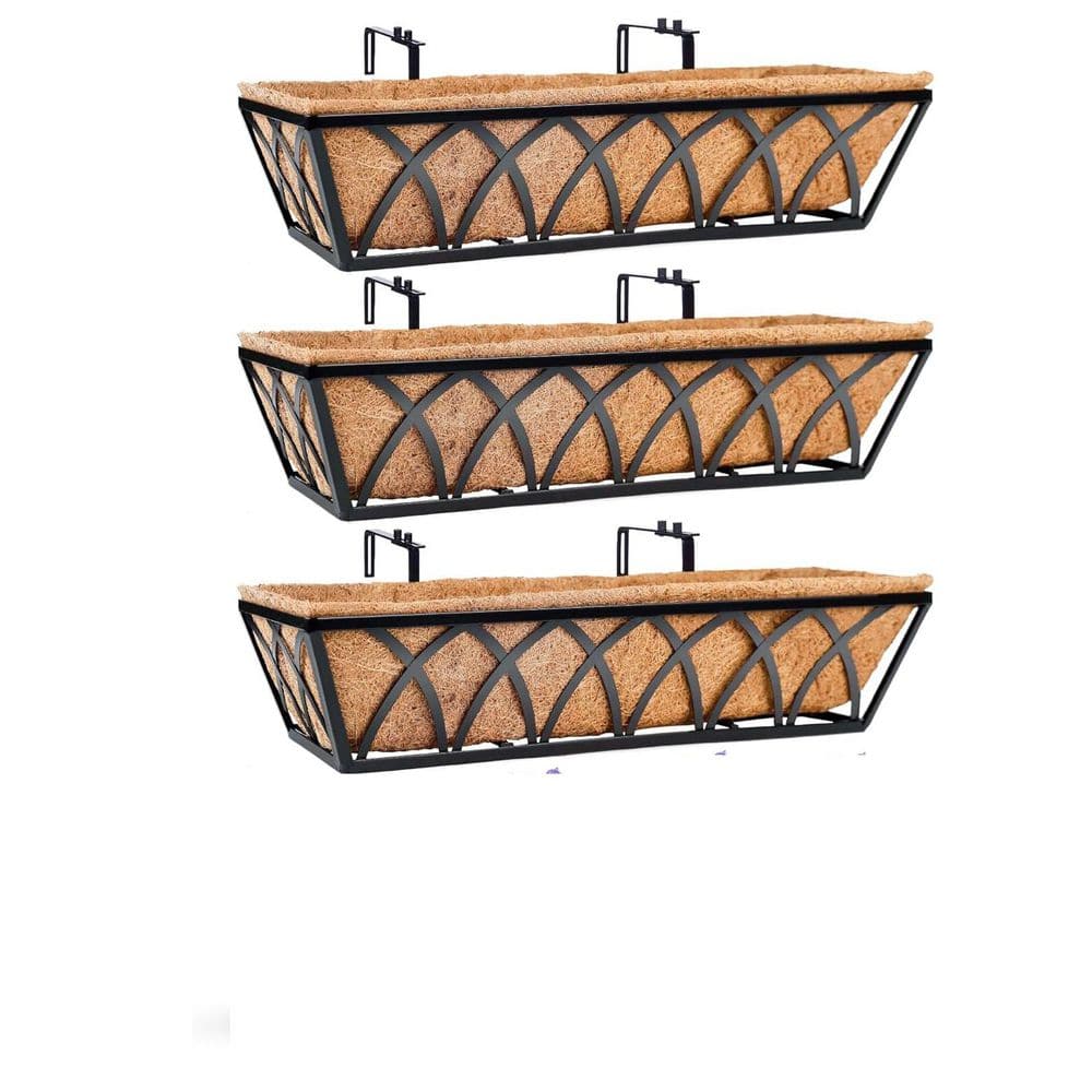 24 in. x 7 in. 5 in. Window Deck Rail Planter Rectangular with Coconut Coir Liner Brown Metal Indoor Outdoor (4-Pack) price history on PriceWatchPro