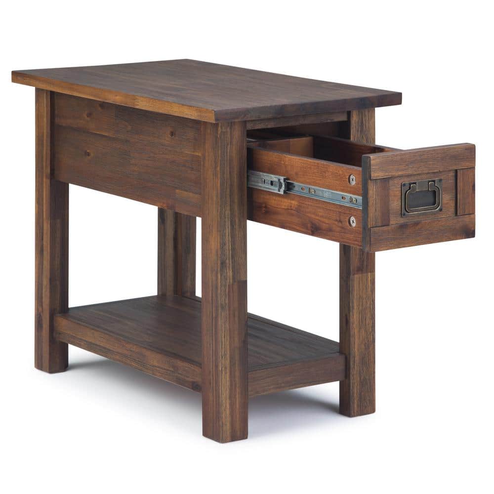 Distressed Charcoal Brown Acacia Wood Narrow Side Table with Storage