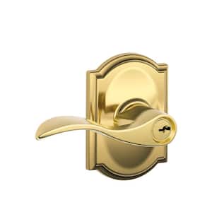 Accent Bright Brass Keyed Entry Door Handle with Camelot Trim
