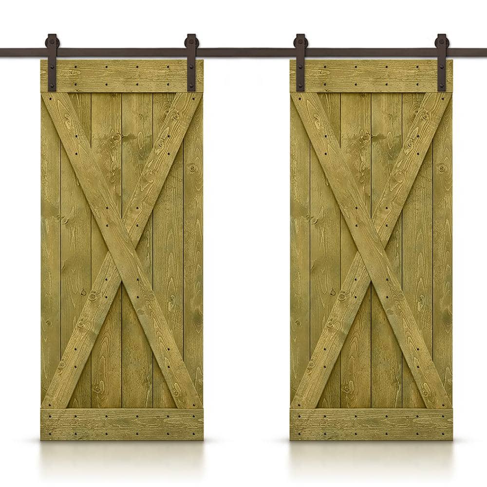 X 88 in. x 84 in. Jungle Green Stained DIY Solid Pine Wood Interior Double Sliding Barn Door with Hardware Kit price history on PriceWatchPro
