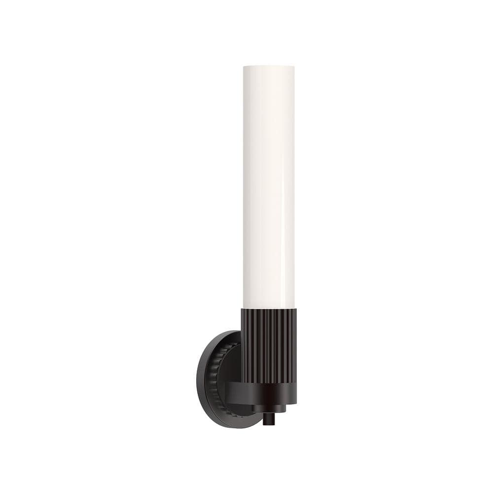 Warm Bronze Ribbed Metal and Glass Wall Sconce