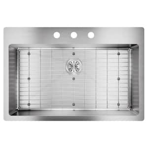 Crosstown 33 in. Drop-In/Undermount Single Bowl 18-Gauge Polished Satin Stainless Steel Kitchen Sink Kit w/ Accessories