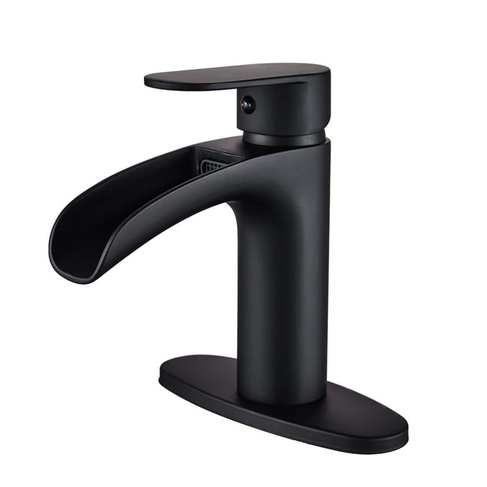 Single Handle Single Hole Bathroom Waterfall Faucet with Waterfall in Black
