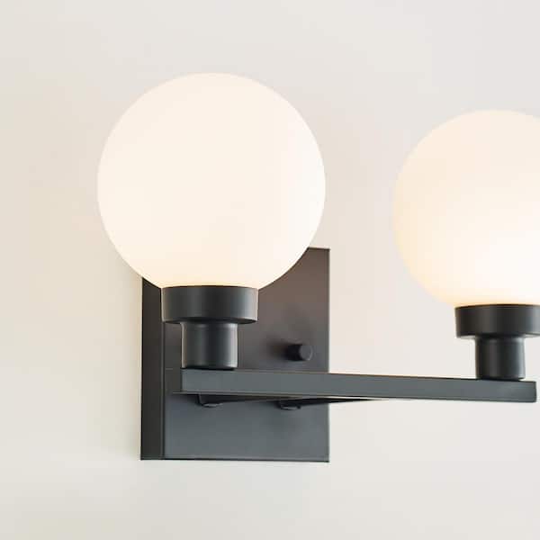 Generation Lighting - Studio Clybourn 13.25 in. 2-Light Midnight Black Vanity Light with Milk Glass Shades
