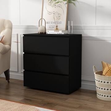 FUFU&GAGA 3-Drawer Black Wood Nightstand End Table 30.3 in. W x 32.3 in. H x 15.7 in. D KF200149-03-c