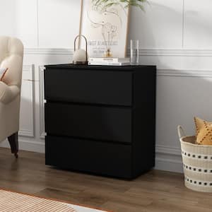 3-Drawer Black Wood Nightstand End Table 30.3 in. W x 32.3 in. H x 15.7 in. D