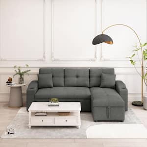 96 in. W Square Arms Polyester Mid-Century L Shaped eversible Sectional Sofa in Light Gray