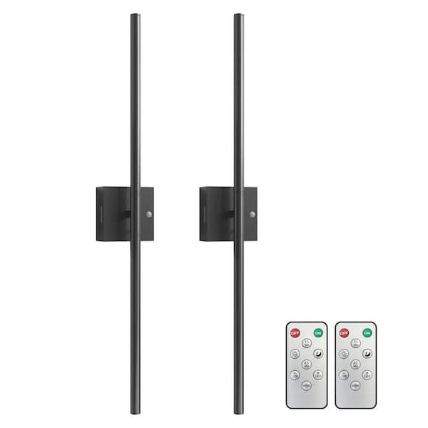 28 in. Balck 2-Pack LED Wall Sconces, Wireless Motion Sensor with Timer, 3000K-6000K Dimmable Lights for Bedroom Hallway
