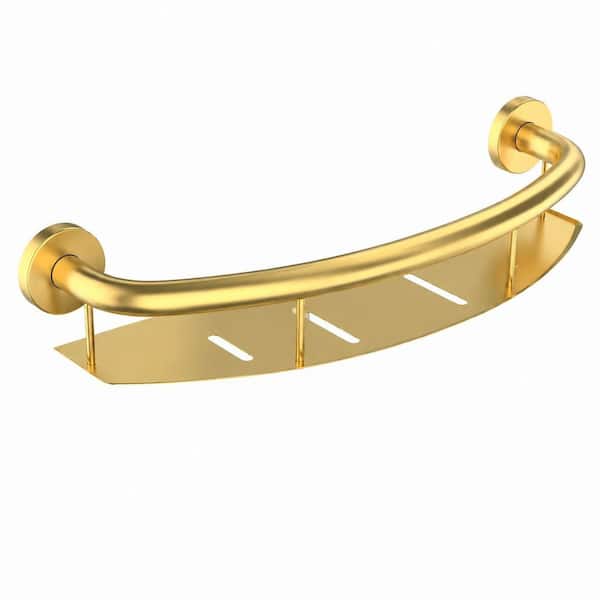 18 Inch Stainless Steel Safety Grab Bar with Storage Shelf and Drainage Holes, Wall Mounted for Bathtub or Shower, Gold