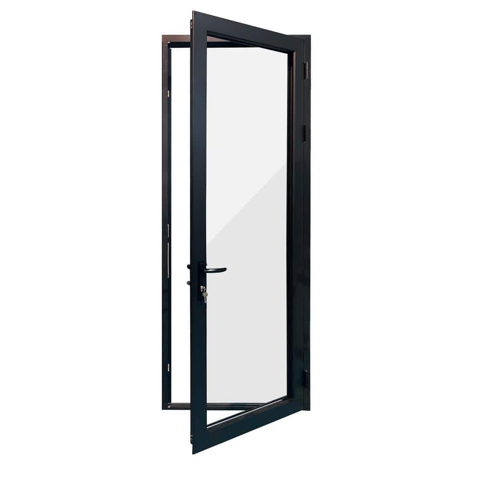 ERIS 36 in. x 80 in. Mat Black Left Swing/Outswing Aluminum Single