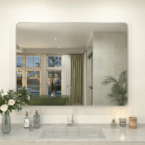 Kielo 48 in. W x 36 in. H Rectangular Framed Wall Bathroom Vanity Mirror in Brushed Nickel