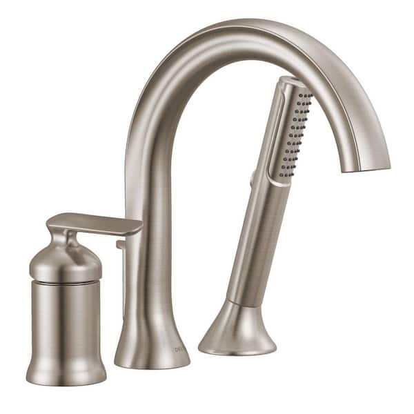 Bonacci 1-Handle Roman Tub Trim in Lumicoat Stainless with Hand Shower (Valve Not Included)