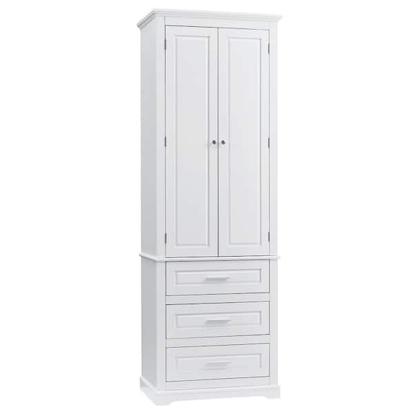 Zeus & Ruta 24 in. W x 15.7 in. D x 70 in. H White Linen Cabinet with 3-Drawers and 2-Doors