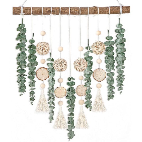 Unbranded 17 in. W x 21 in. H Green Wall Hanging Decor Artificial Eucalyptus Plant Fake Greenery Leaves