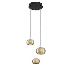 Halo 30-Watt 3-Light Black and Brushed Gold Globe Integrated LED Mini Pan Pendant with Frosted Acrylic Shade
