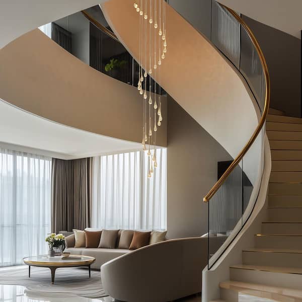 36 light Modern Gold integrated LED Crystal Chandelier for Entryway Foyer, Large Ceiling Fixture for High Ceilings