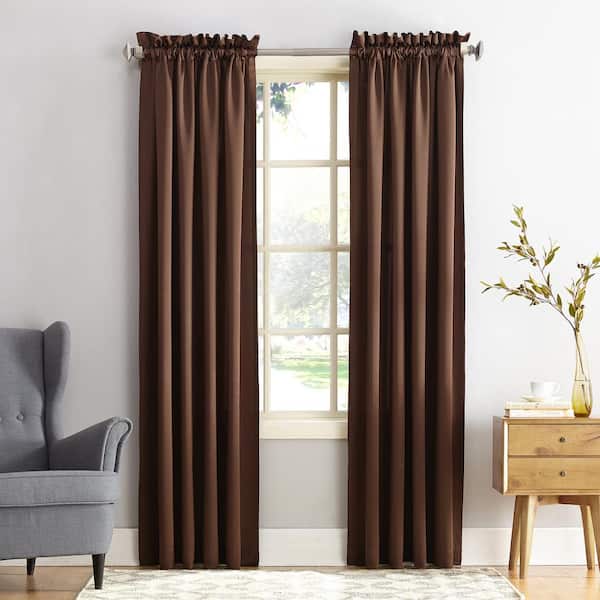 Gregory Chocolate Polyester 54 in. W x 108 in. L Rod Pocket Room Darkening Curtain (Single Panel)