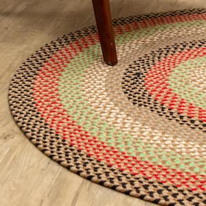 Plymouth Brown/Red/Ivory 6 ft. Geometric Round Farmhouse Area Rug
