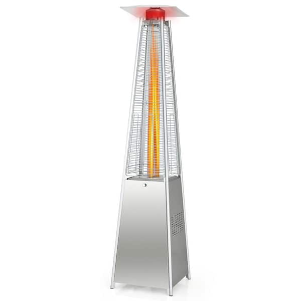 Costway 42000 BTU 90 in. Tall Residential Pyramid Patio Heater Quartz Glass Tube Silver Flame Heating with Wheel