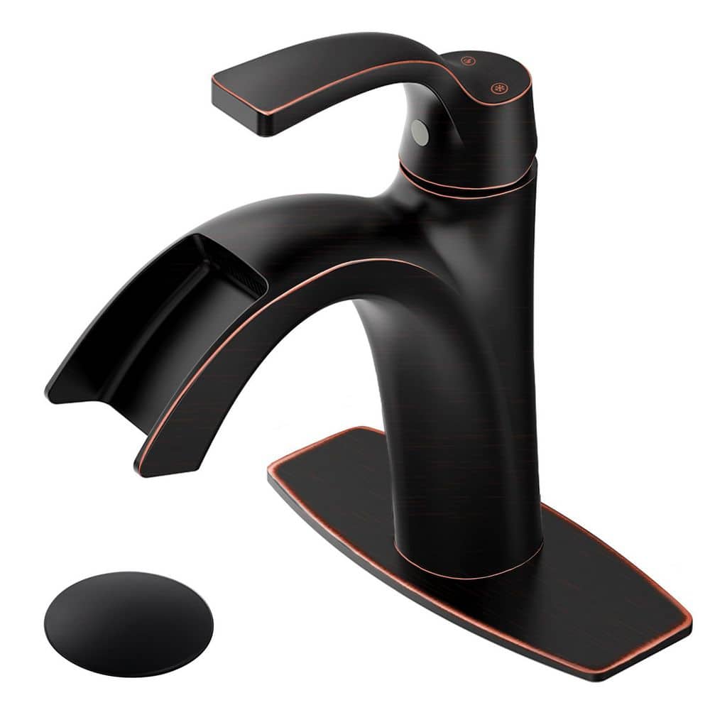 Waterfall Single Handle Low Arc 1-Hole Bathroom Faucet with Deckplate and Pop-Up Drain in Oil Rubbed Bronze price history on PriceWatchPro