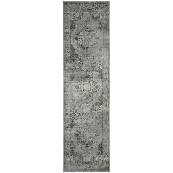 SAFAVIEH Vintage Gray/Multi 2 ft. x 10 ft. Border Medallion Runner Rug