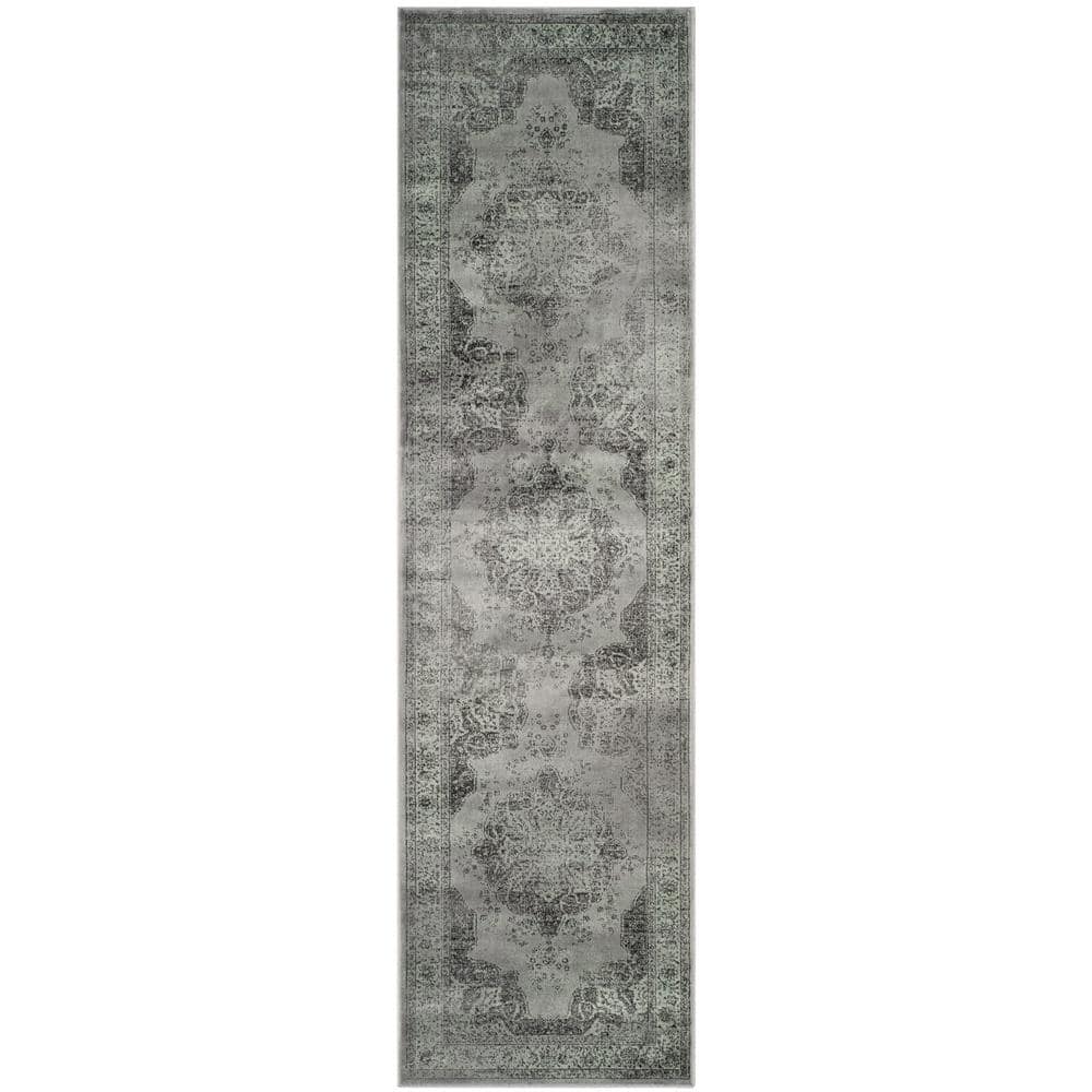 Vintage Gray and Multi Floral Viscose Runner Rug, 2'2" x 16'