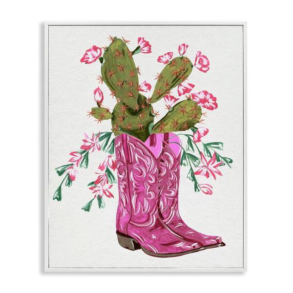 Stupell Industries Pink Accent Cactus & Boots by Melissa Wang White Framed Nature Giclee Art Print 14 in. x 11 in.
