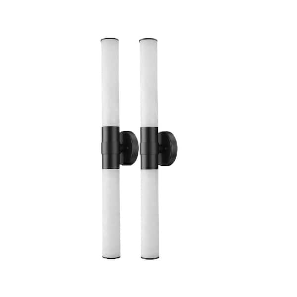 26.77 in. 2 Light Black Vanity Light with Marble Alabaster Wall Sconce Glass Shade 2PK