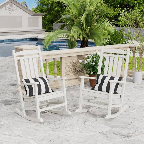ELPOSUN 2-Person White HDPE Plastic Wood Outdoor Rocking Chair Set