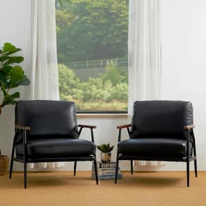 Mid-century Modern Black Leatherette Accent Armchair