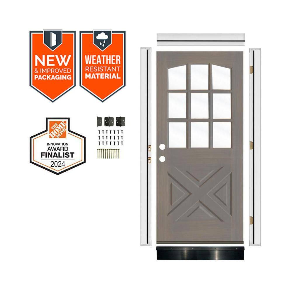 Krosswood Doors 36in x80in X Panel Arch Right Hand Clear Glass Grey Krosswood Doors 36in x80in X Panel Arch Right Hand Clear Glass Grey