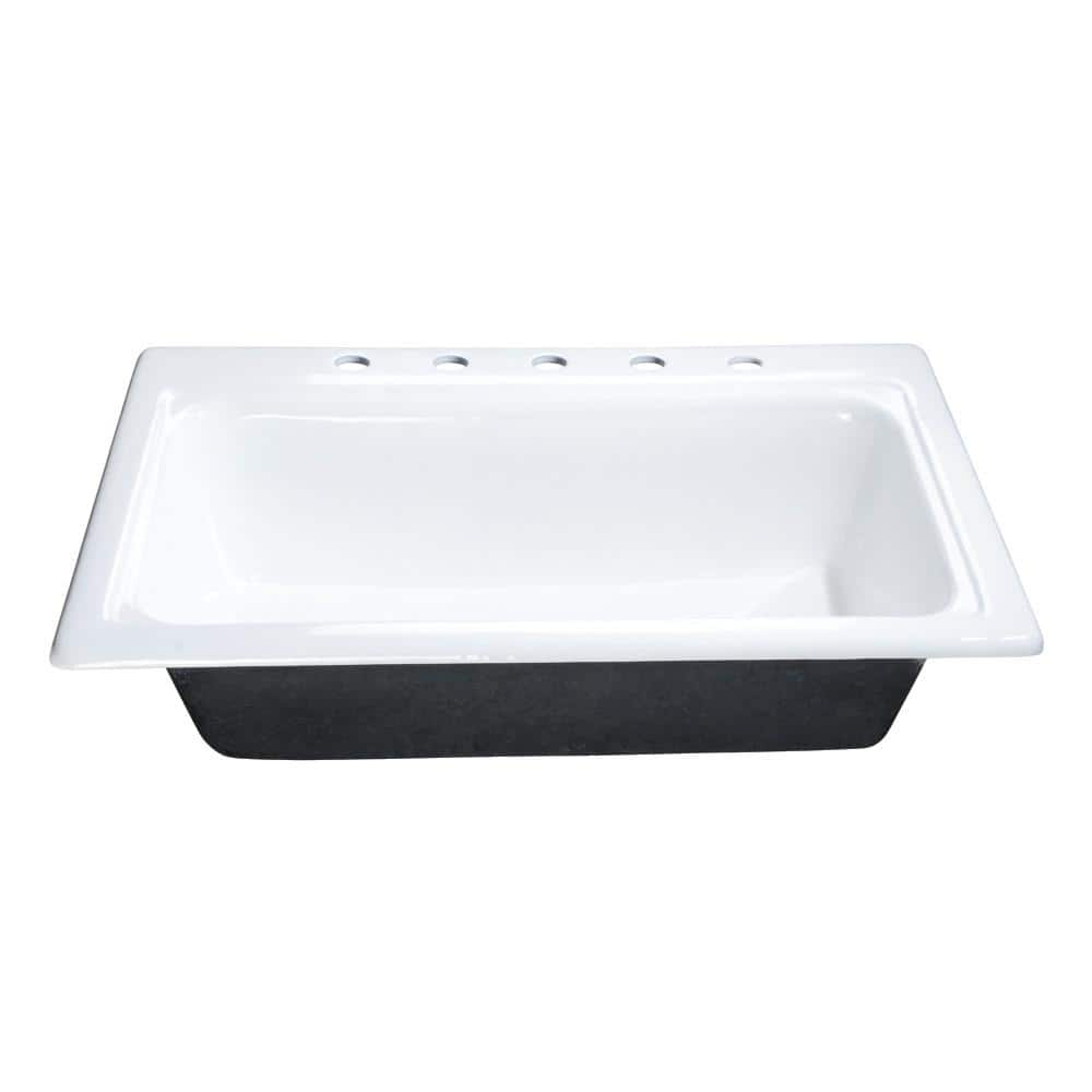 Kingston Brass Towne 33 in. Drop-In Single Bowl Cast Iron Sink with 5-Faucet Holes