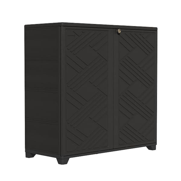 Black Outdoor Storage Locker 34.3 in. x 15.1 in. x 33.5 in Resin Large Waterproof 80 Gal. Deck Box
