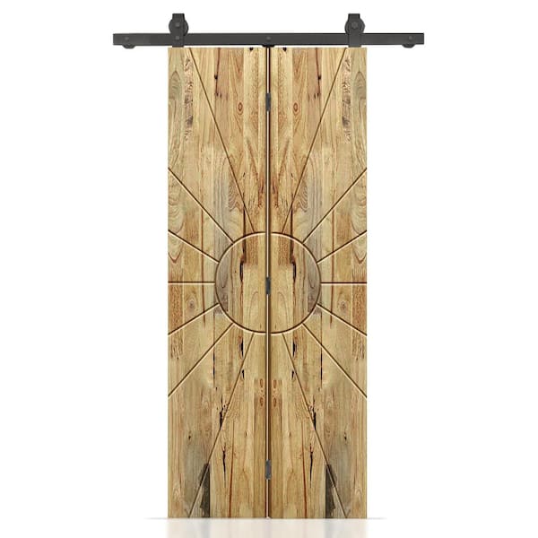 CALHOME Sun 22 in. x 80 in. Weather Oak Stained Hollow Core Pine Wood Bi-fold Door with Sliding Hardware Kit