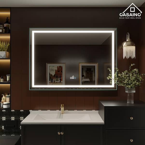CASAINC 48 in.W x 36 in. H Large Rectangular Frameless LED Wall-Mounted Bathroom Vanity Mirror in Silver Ultra Bright