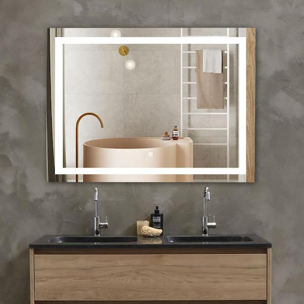 INSTER 28 in. W x 36 in. H Rectangular Frameless LED Light Anti-Fog Wall Bathroom Vanity Mirror with Memory