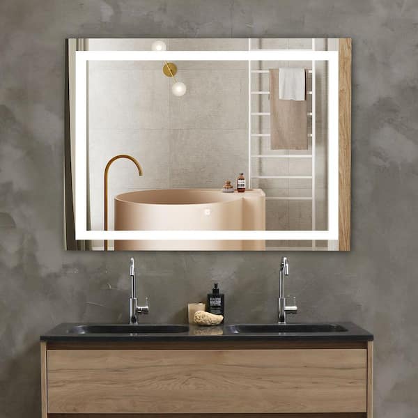 INSTER 36 in. W x 28 in. H Rectangular Frameless Anti-Fog LED Dimmable Wall Bathroom Vanity Mirror with Memory Function