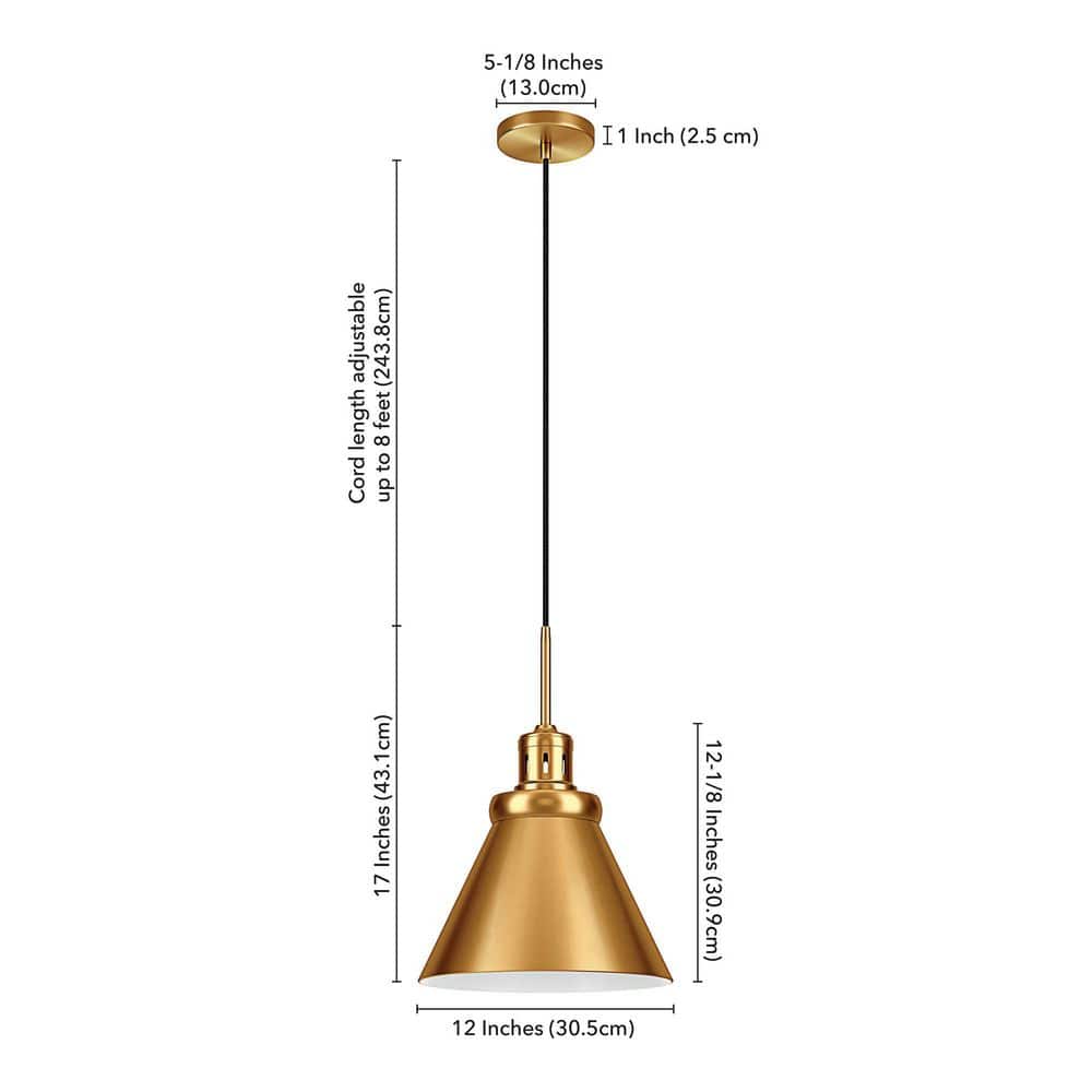 Retro-Inspired 12" Brushed Brass Cone-Shaped Pendant Light