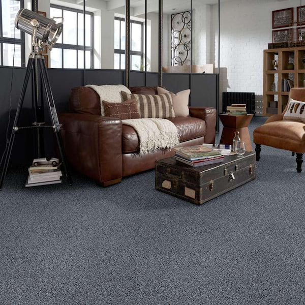 Charming - Weathered Moss - Blue 24 oz. Polyester Twist Installed Carpet