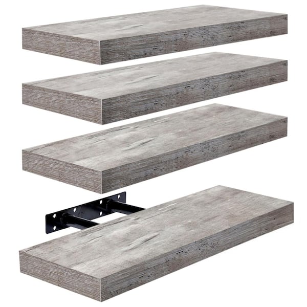 Floating Shelves, Wall Mounted for Home Decor, 16.25 in. W x 5.5 in. D Gray Wood Decorative Wall Shelf (Set of 4)