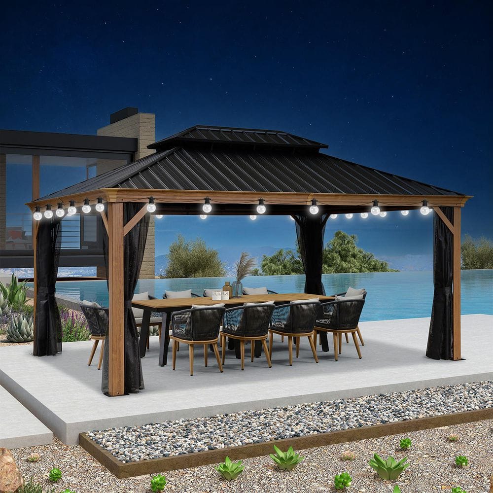 GOPE ボンゴ 木製 ダブルタイプ PURPLE LEAF 12ft.x 16 ft Wood Grain Luxury Aluminum Frame Patio